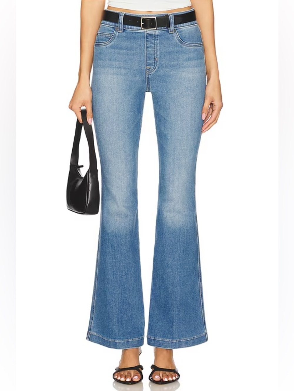 SPANX Blue High Rise Pull On Boho Shapewear Flare Jeans Women’s Size Large